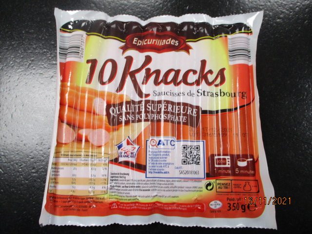 10 knacks saucisses de strasbourg 350g Epicurillades : photo du produit rappelé le 18/11/2021