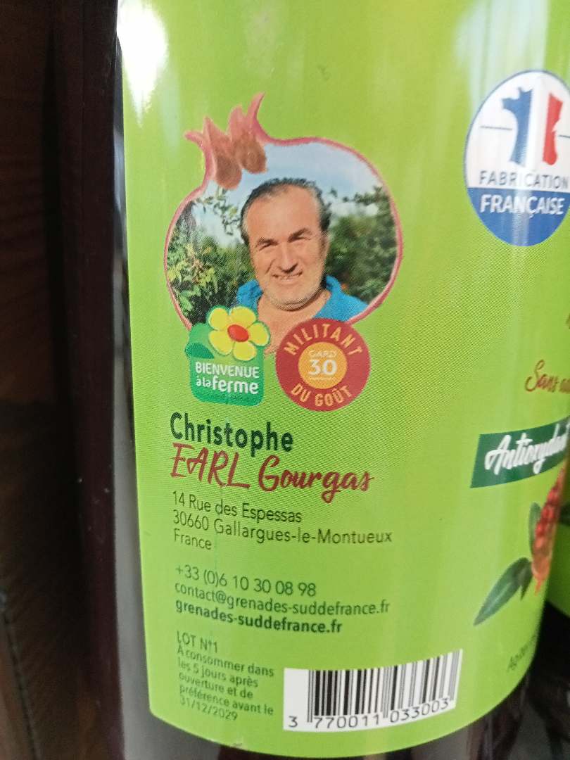 100% pur jus de grenade Gourgas : photo 3 sur 4 du produit rappelé le 27/02/2026