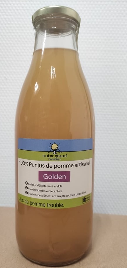 100% pur jus de pommes artisanale gala et golden Filière Qualité Carrefour : photo du produit rappelé le 31/08/2021