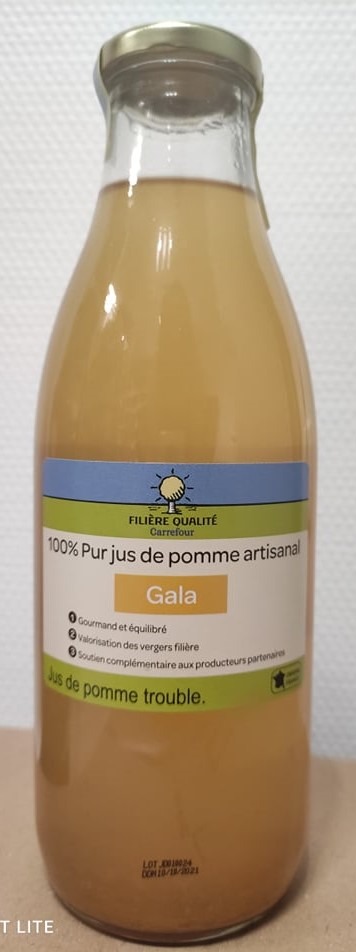 100% pur jus de pommes artisanale gala et golden Filière Qualité Carrefour : photo 2 sur 2 du produit rappelé le 31/08/2021