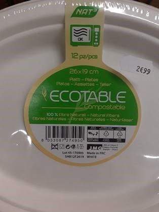 12 assiettes 26x19 cm / ecotable - 100% fibres naturelles : photo du produit rappelé le 14/02/2024