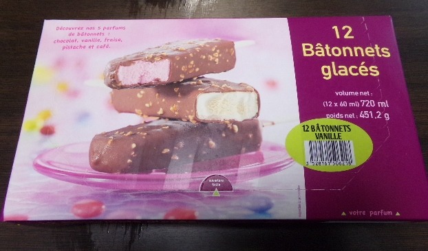 12 bâtonnets glacés vanille : photo du produit rappelé le 06/08/2021