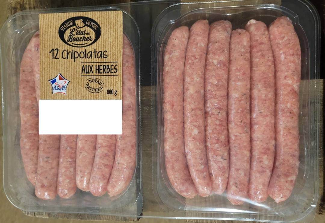 12 chipolatas aux herbes L'Étal du Boucher : photo du produit rappelé le 23/05/2024