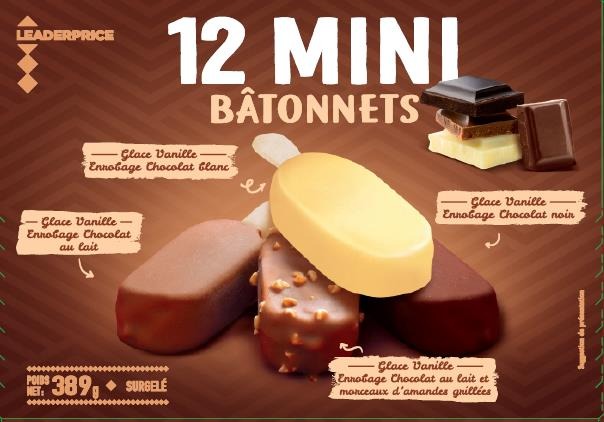 12 mini bâtonnets 389g / 540 ml - leader price : photo du produit rappelé le 03/12/2021