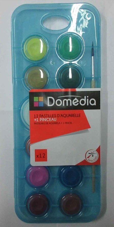 12 pastilles d'aquarelle avec pinceau Domedia : photo du produit rappelé le 23/12/2024