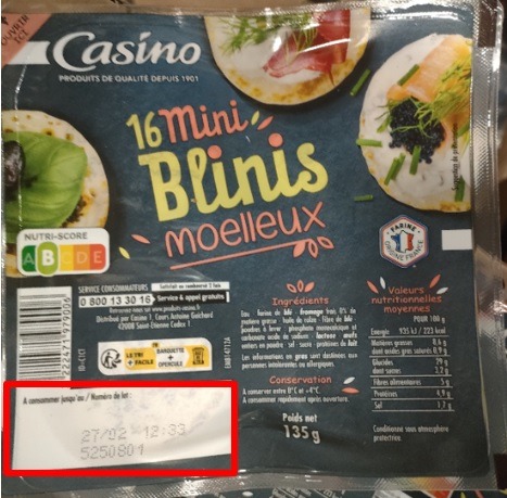 16 mini blinis moelleux 135g Casino : photo du produit rappelé le 10/02/2025