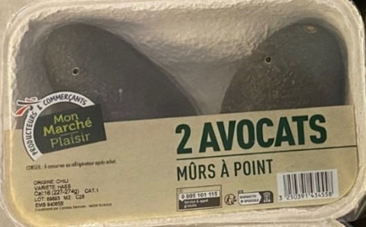 2 avocats mûrs à point Mon Marché Plaisir : photo du produit rappelé le 10/05/2023