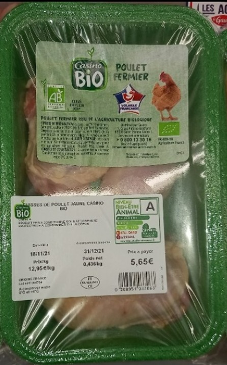 2 cuisses de poulet bio Casino BIO : photo du produit rappelé le 24/11/2021