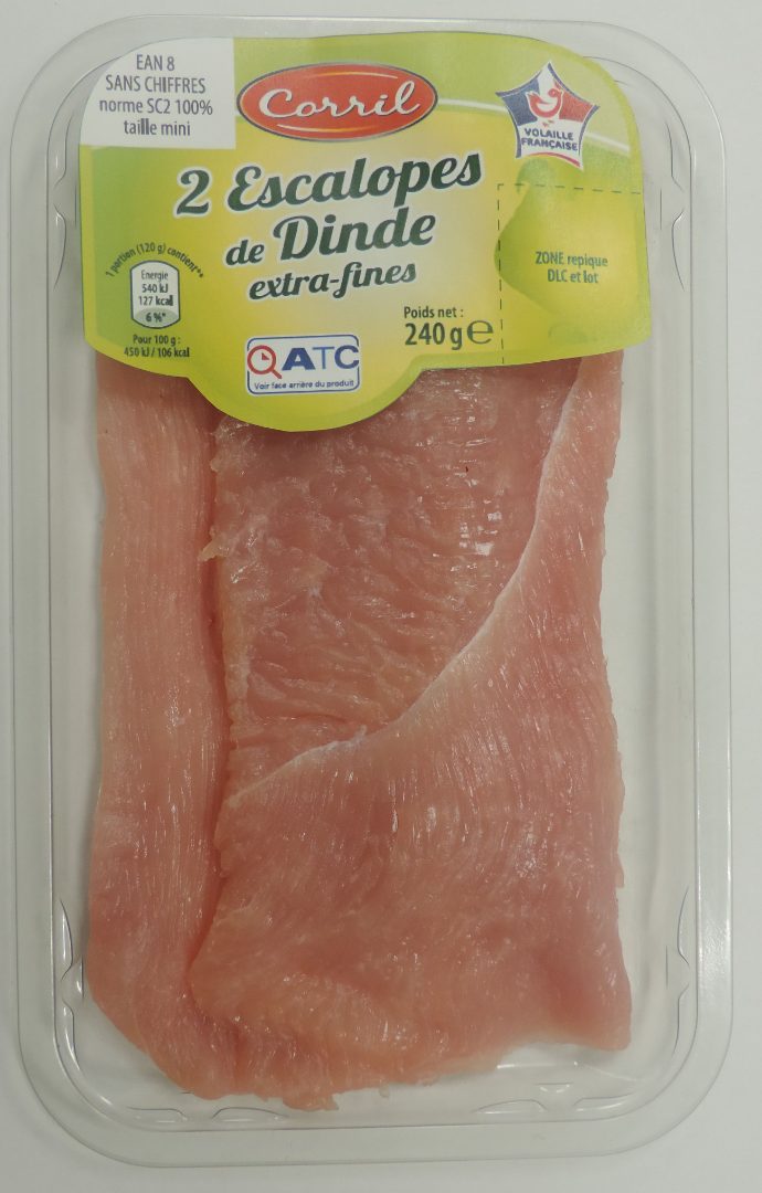2 escalopes de dinde extra-fines 240g Corril : photo du produit rappelé le 28/06/2022