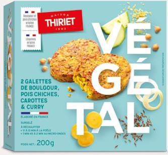 2 galettes de boulgour, pois chiches, carottes et curry Thiriet : photo du produit rappelé le 07/12/2022
