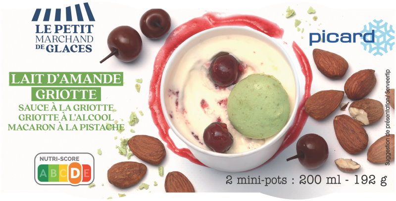 2 mini-pots lait d'amande griotte Picard : photo du produit rappelé le 28/07/2021