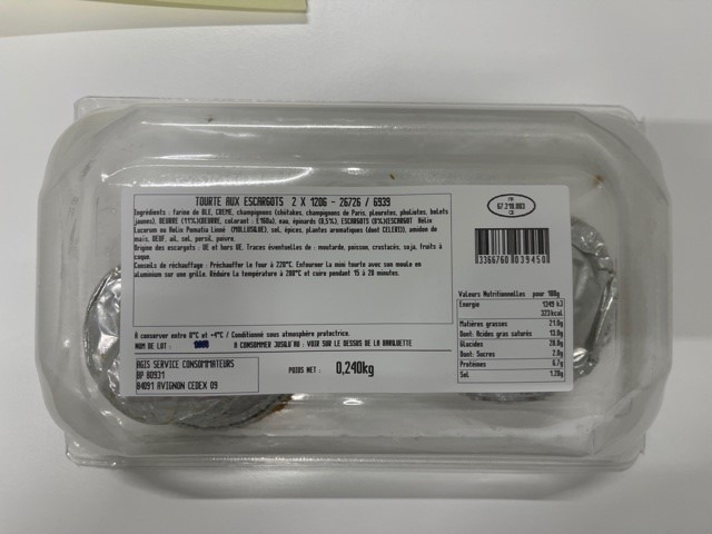 2 mini tourtes aux escargots Agis : photo 2 sur 2 du produit rappelé le 04/02/2022