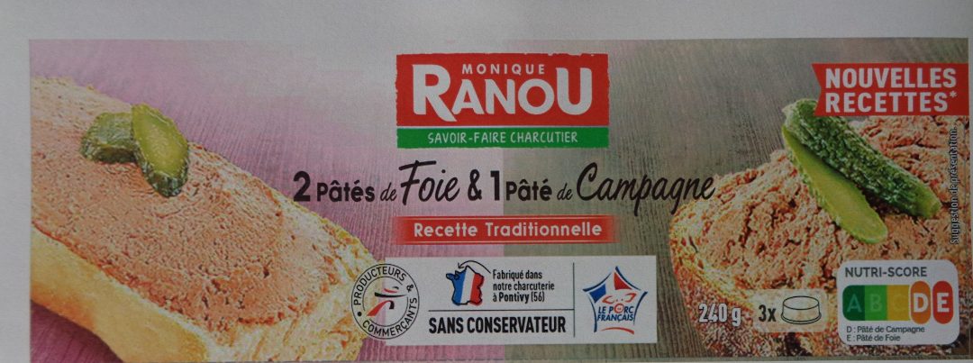 2 pâtés de foie & 1 pâté de campagne Monique Ranou : photo du produit rappelé le 28/07/2023