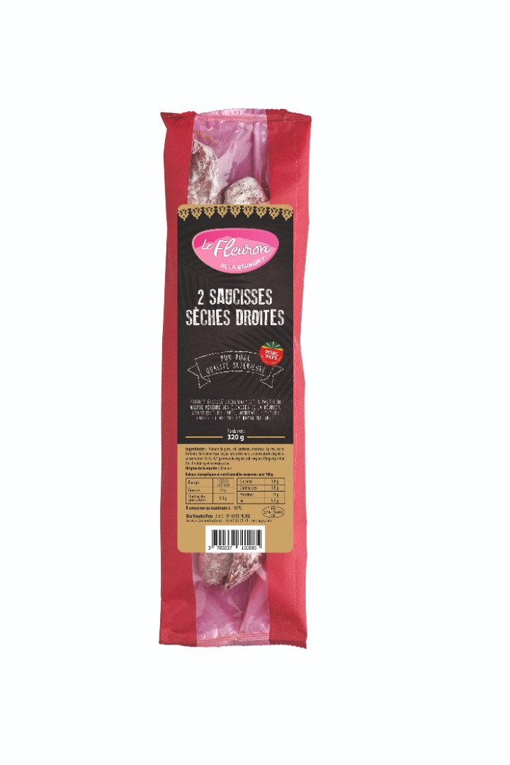 2 saucisses sèches droites Le Fleuron de la Réunion : photo du produit rappelé le 11/06/2026