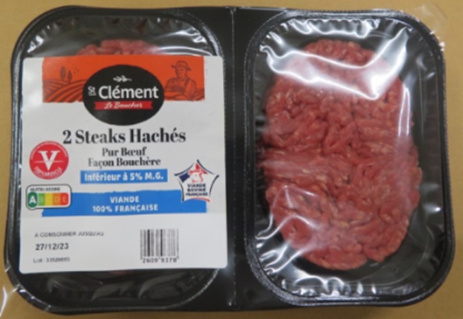 2 steak haches pur boeuf facon bouchere 5% matiere ST Clement le Boucher : photo du produit rappelé le 19/07/2024