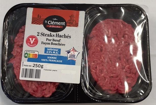 2 steaks haches pur boeuf 5% 250g ST Clement le Boucher® : photo du produit rappelé le 26/03/2026