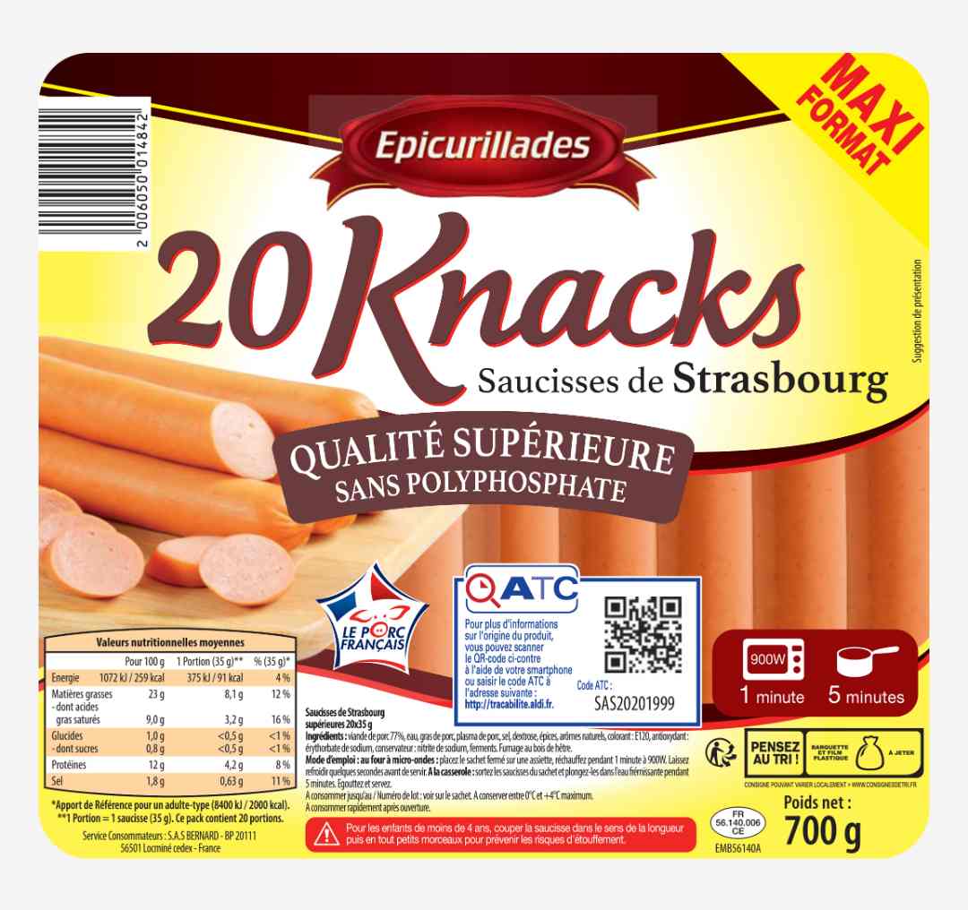 20 knacks - saucisses de strasbourg Epicurillades : photo du produit rappelé le 01/06/2021