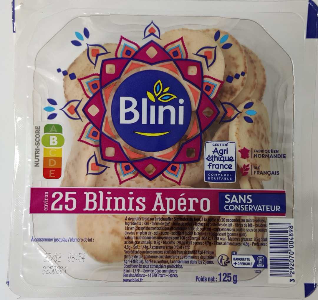 25 blinis apéro Blini : photo du produit rappelé le 07/02/2025
