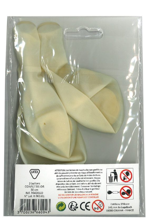 3 ballons confettis or Cotillons d'Alsace : photo 2 sur 2 du produit rappelé le 20/07/2021