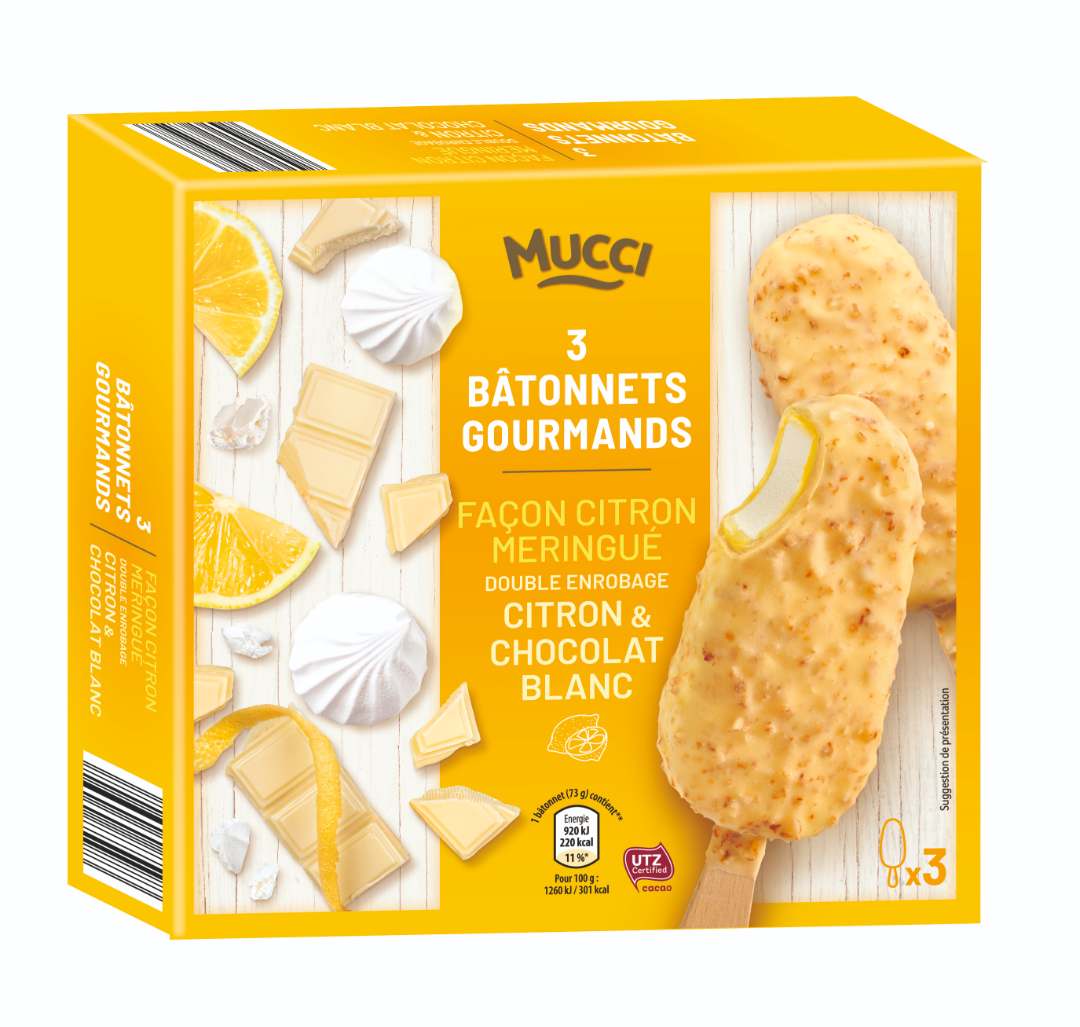 3 bâtonnets gourmands 219g - recettes citron, fraise et cacahuete Mucci : photo du produit rappelé le 07/12/2021