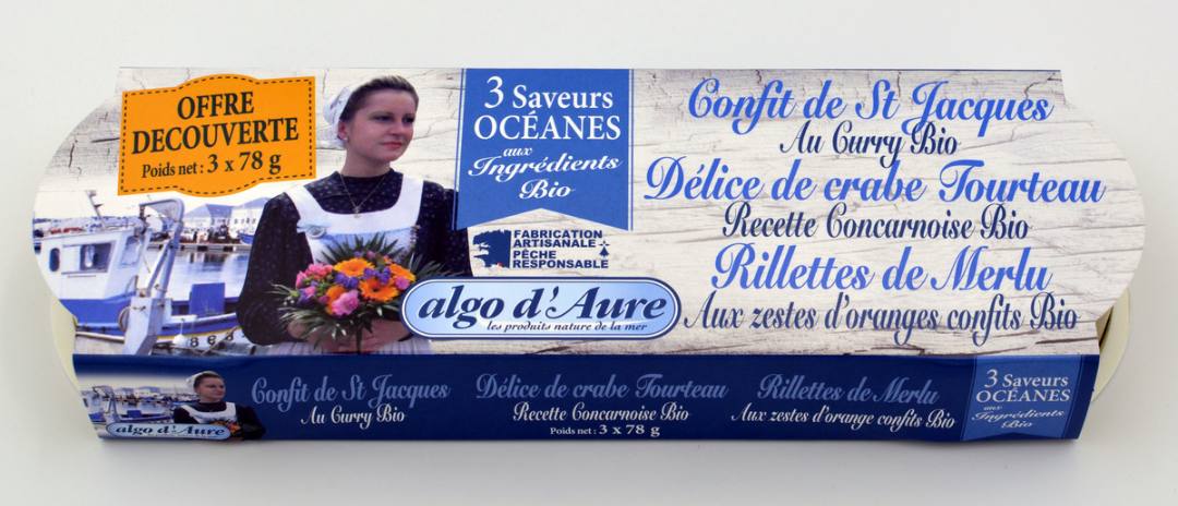 3 saveurs océanes, étui de 3 x 78g Algo d'Aure : photo du produit rappelé le 17/03/2023