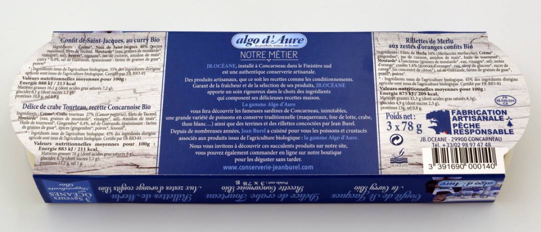 3 saveurs océanes, étui de 3 x 78g Algo d'Aure : photo 2 sur 2 du produit rappelé le 17/03/2023
