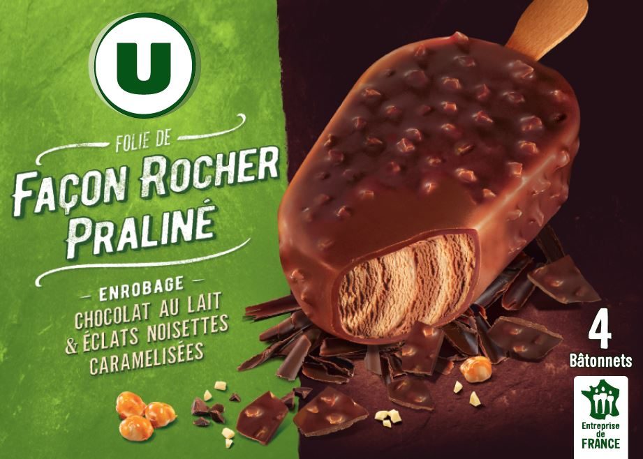 4 bâtonnets folie de façon rocher praliné 360ml 262g U : photo du produit rappelé le 16/06/2021