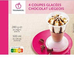 4 coupes glacées chocolat liégeois Toupargel : photo du produit rappelé le 12/07/2021