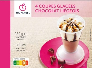 4 coupes glacées chocolat liégeois Toupargel : photo du produit rappelé le 04/08/2021