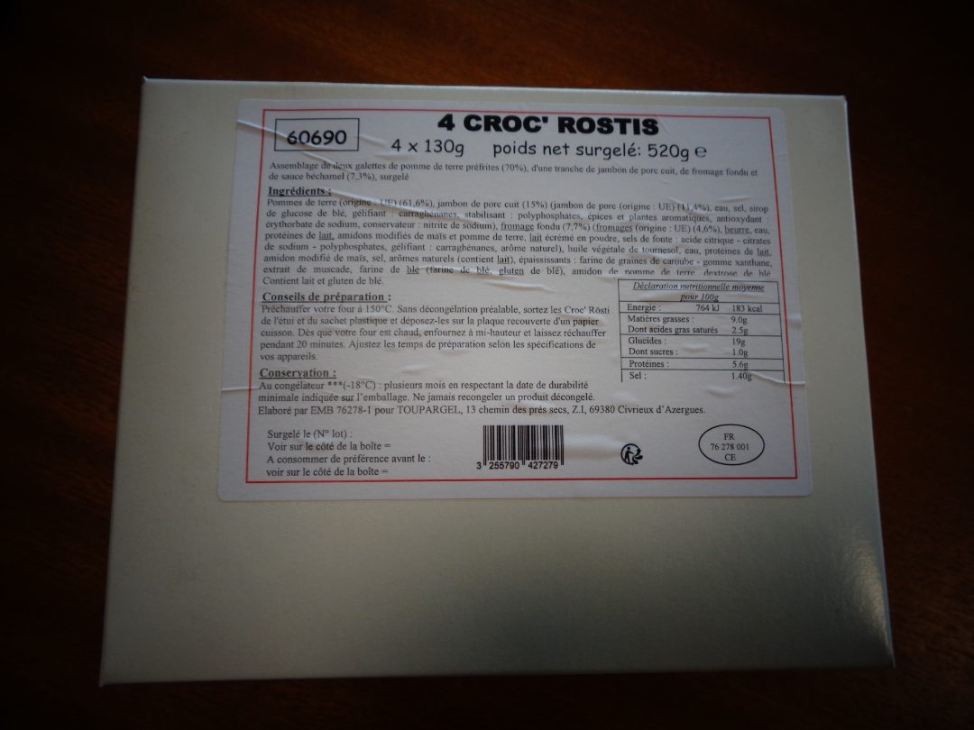 4 croc'rosti Toupargel : photo du produit rappelé le 06/08/2021