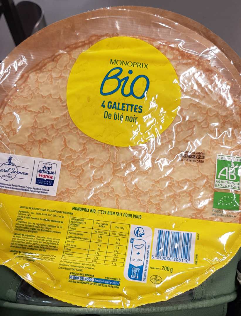 4 galettes de blé noir bio Monoprix : photo du produit rappelé le 02/02/2023