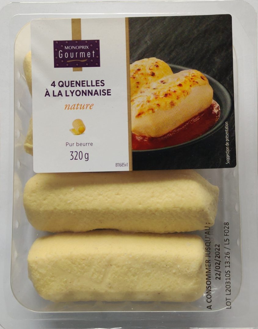 4 quenelles à la lyonnaise nature pur beurre 320g Monoprix gourmet : photo du produit rappelé le 14/03/2022