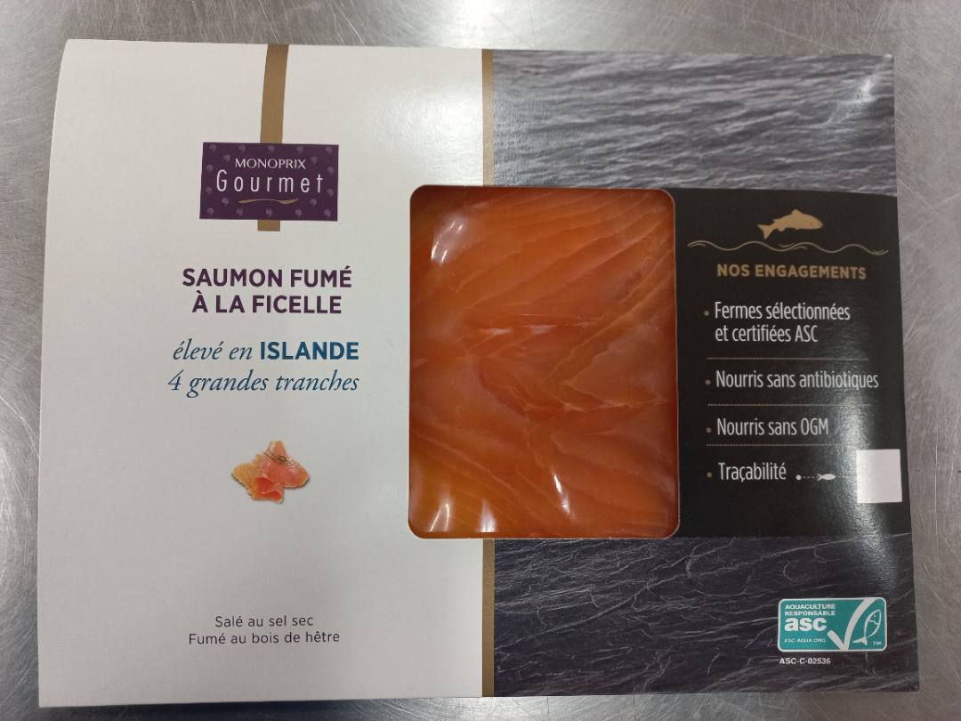 4 tranches de saumon fumé asc Monoprix Gourmet : photo du produit rappelé le 26/01/2023