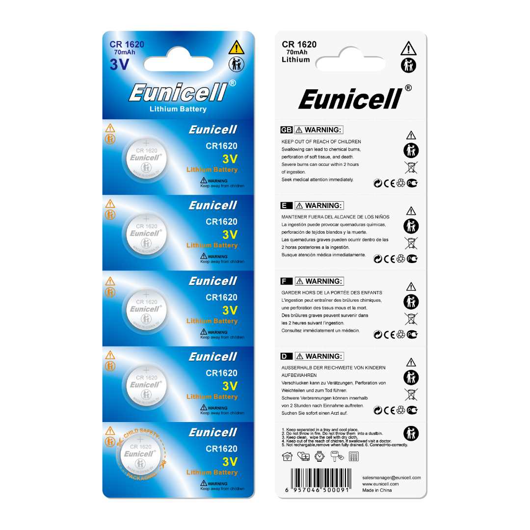 5 piles boutons cr1620 eunicell lithium 3 volt : photo du produit rappelé le 16/10/2025