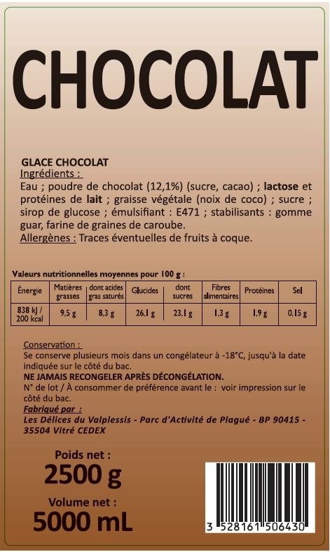 5l chocolat : photo du produit rappelé le 22/02/2022