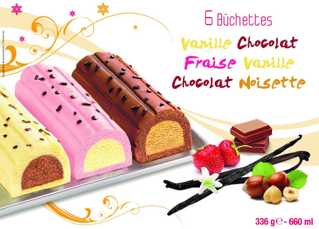 6 buchettes assort: vanille fraise chocolat vanille et noisette chocolat : photo du produit rappelé le 14/01/2022