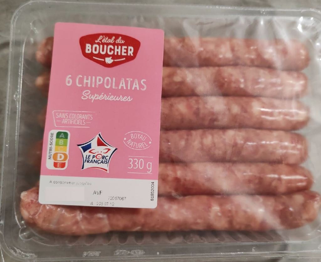 6 chipolatas supérieures L'Étal du Boucher : photo du produit rappelé le 07/03/2025