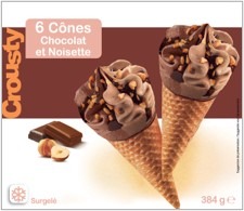 6 cônes chocolat et noisette Crousty : photo du produit rappelé le 04/08/2021