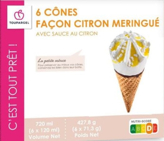 6 cônes façon citron meringué Toupargel : photo du produit rappelé le 04/08/2021