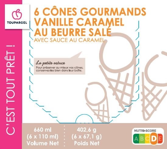 6 cônes gourmands vanille caramel au beurre salé Toupargel : photo du produit rappelé le 04/08/2021