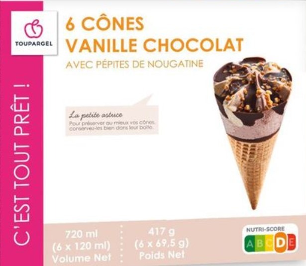 6 cônes vanille chocolat Toupargel : photo du produit rappelé le 04/08/2021