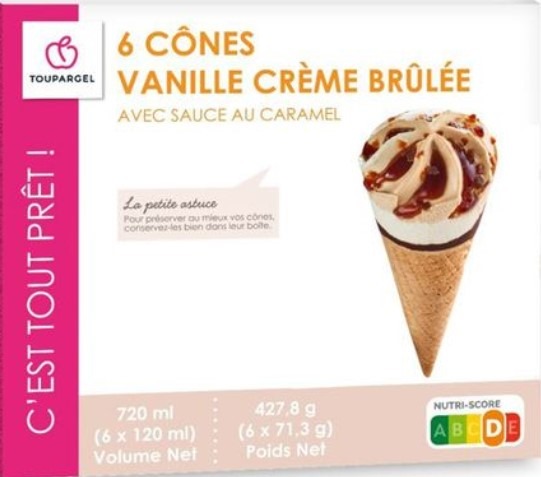 6 cônes vanille crème brulée Toupargel : photo du produit rappelé le 04/08/2021