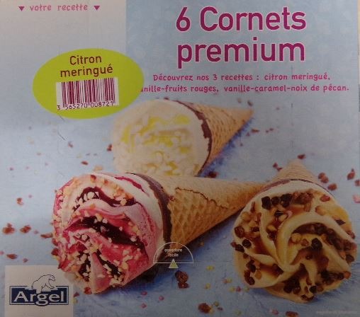 6 cornets glaces premium citron meringue Argel : photo du produit rappelé le 03/08/2021