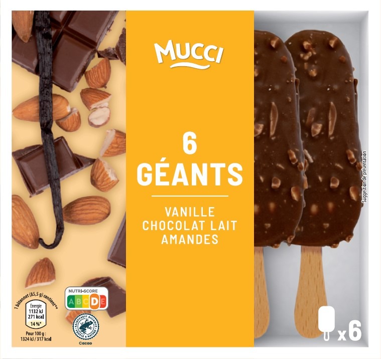 6 géants - vanille chocolat lait amandes 513g Mucci : photo du produit rappelé le 07/12/2021