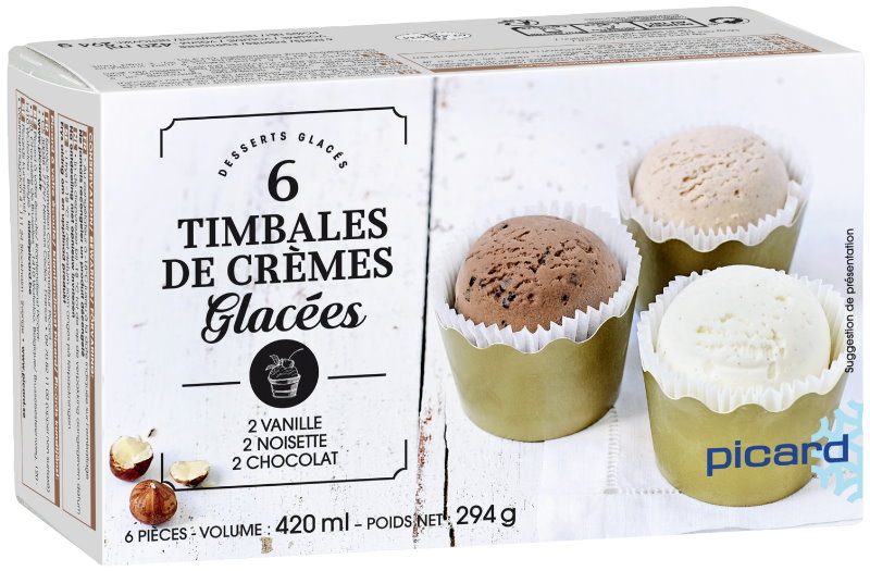 6 timbales de crèmes glacées vanille - noisette – chocolat Picard : photo du produit rappelé le 08/06/2021