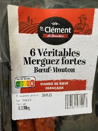 6 veritables merguez 330g ST Clement le Boucher : photo du produit rappelé le 28/05/2025
