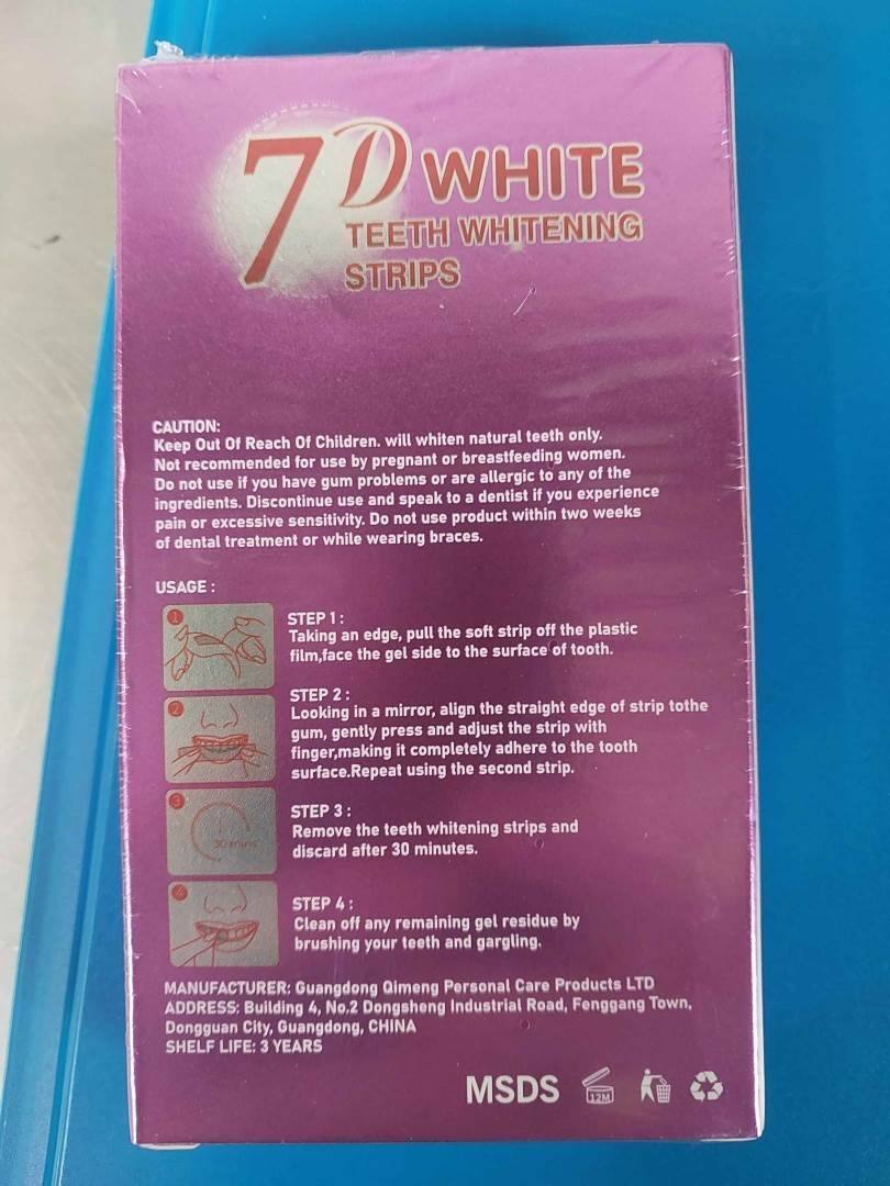 7d white teeth whitening strips Qimgo : photo 2 sur 4 du produit rappelé le 17/09/2026