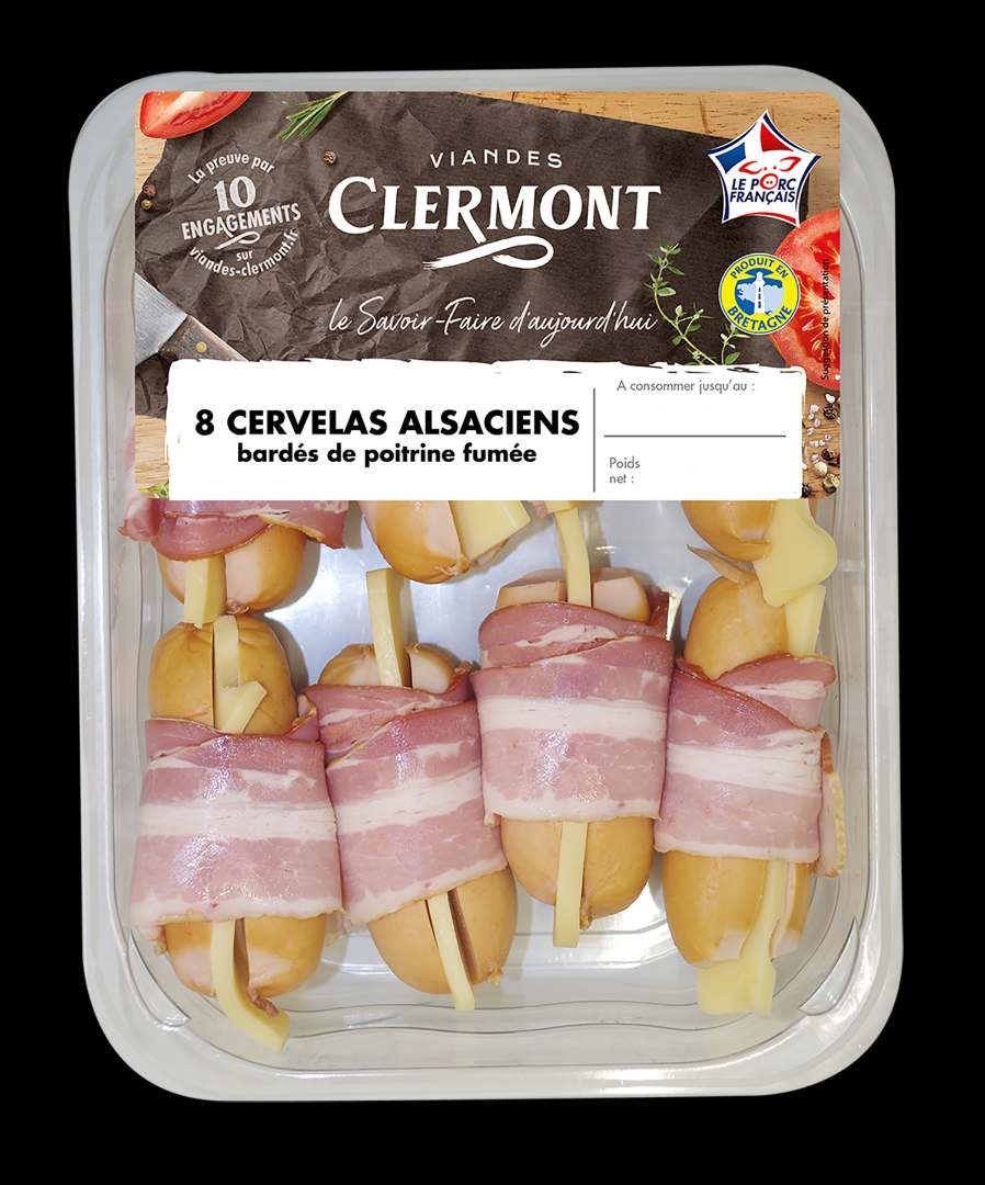 8 cervelas alsaciens bardés de poitrine fumée Clermont : photo du produit rappelé le 27/06/2022
