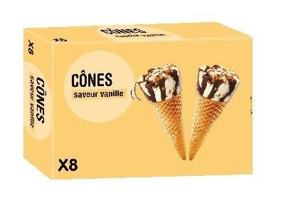 8 cônes saveur vanille 880ml : photo du produit rappelé le 04/08/2021