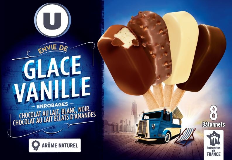 8 mini bâtonnets envie de vanille/chocolats 360ml 258g U : photo du produit rappelé le 16/06/2021